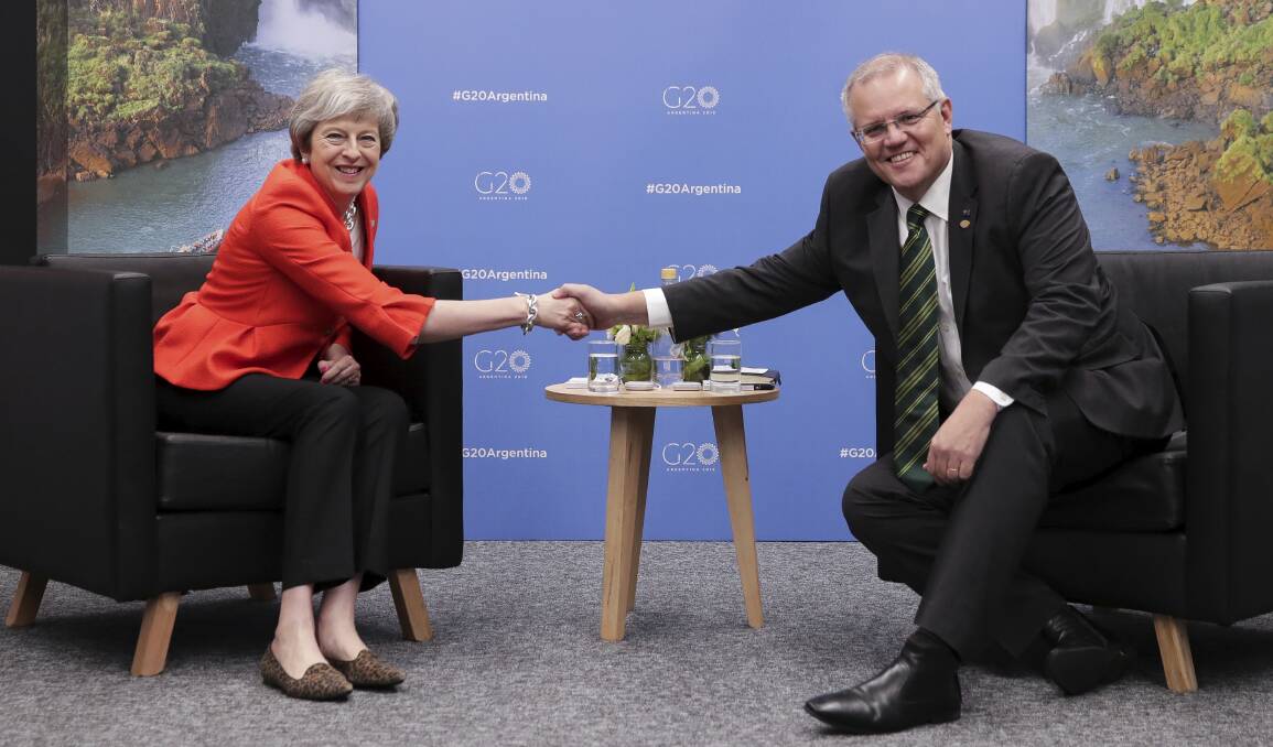 British Prime Minister Theresa May and Australian Prime Minister Scott Morrison met in December 2018. Picture: Alex Ellinghausen