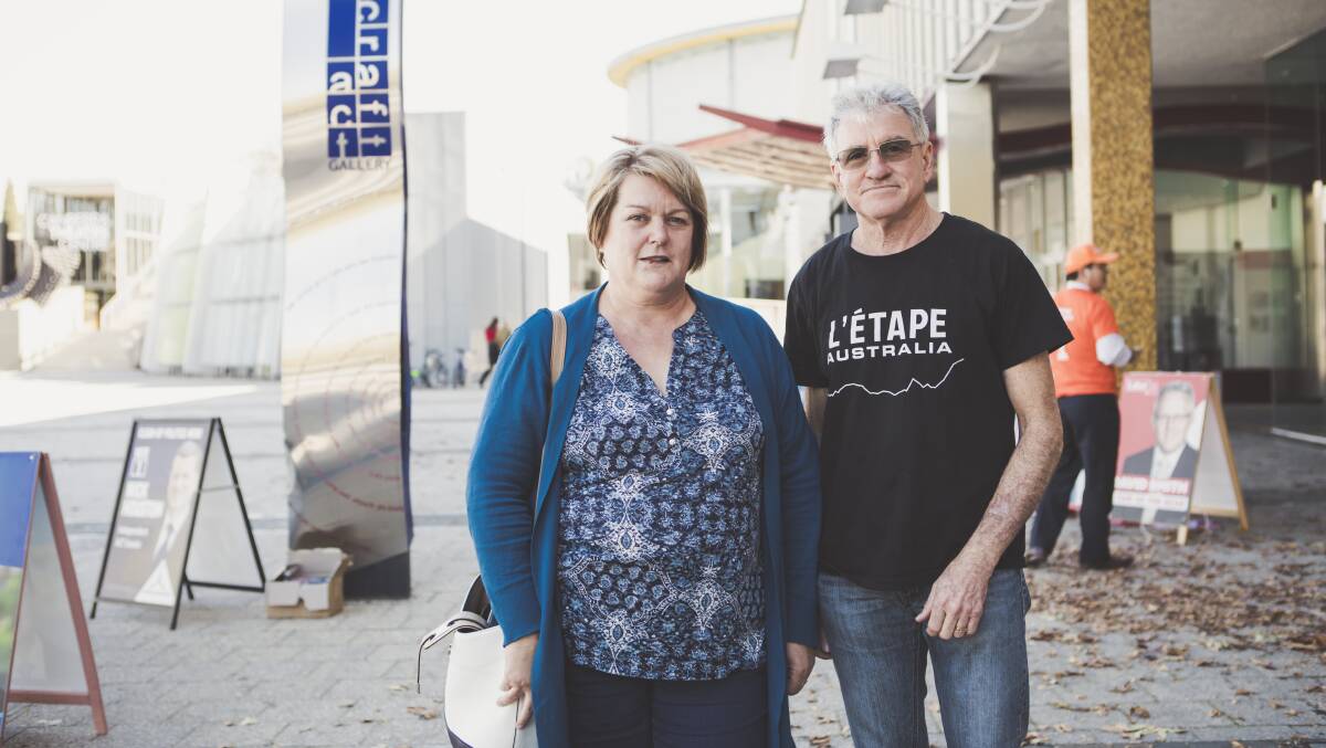 Karen and Frank England voted in Canberra on day one of pre-polling. Picture: Jamila Toderas. 
