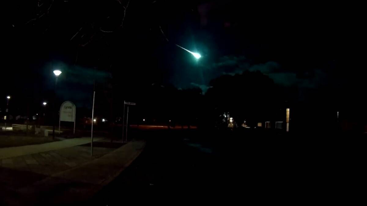 Canberrans were treated to a spectacular blue-green light show on Friday as a meteor crashed into Earth's atmosphere. Picture: Alex Bresnahan, taken in Lyons. 