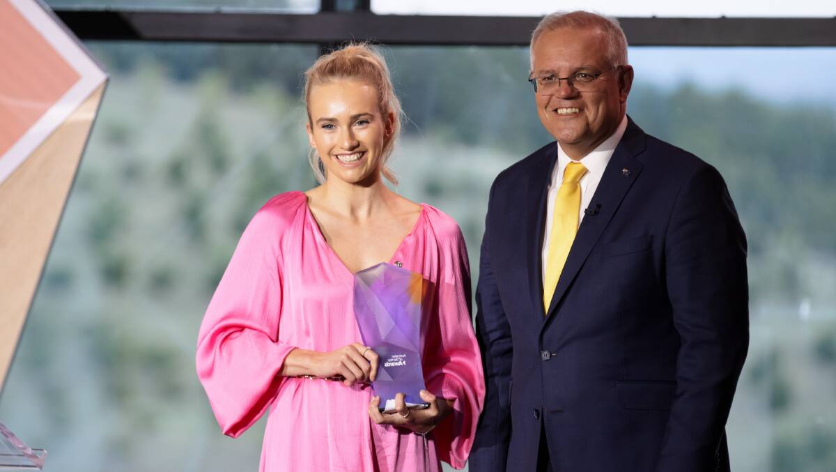Young Australian of the Year Isobel Marshall and Prime Minister Scott Morrison. Picture: Sitthixay Ditthavong