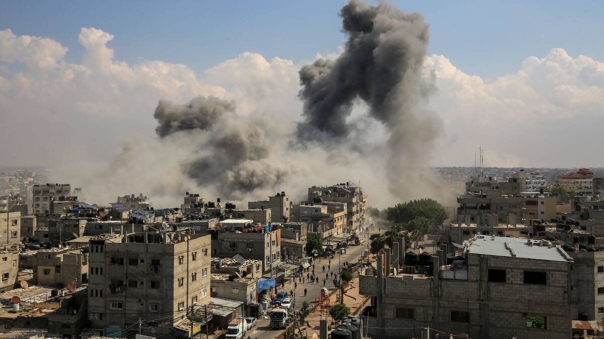 Smoke rises after air strikes in the city of Rafah in the southern Gaza Strip on October 10, 2023. Picture Shutterstock