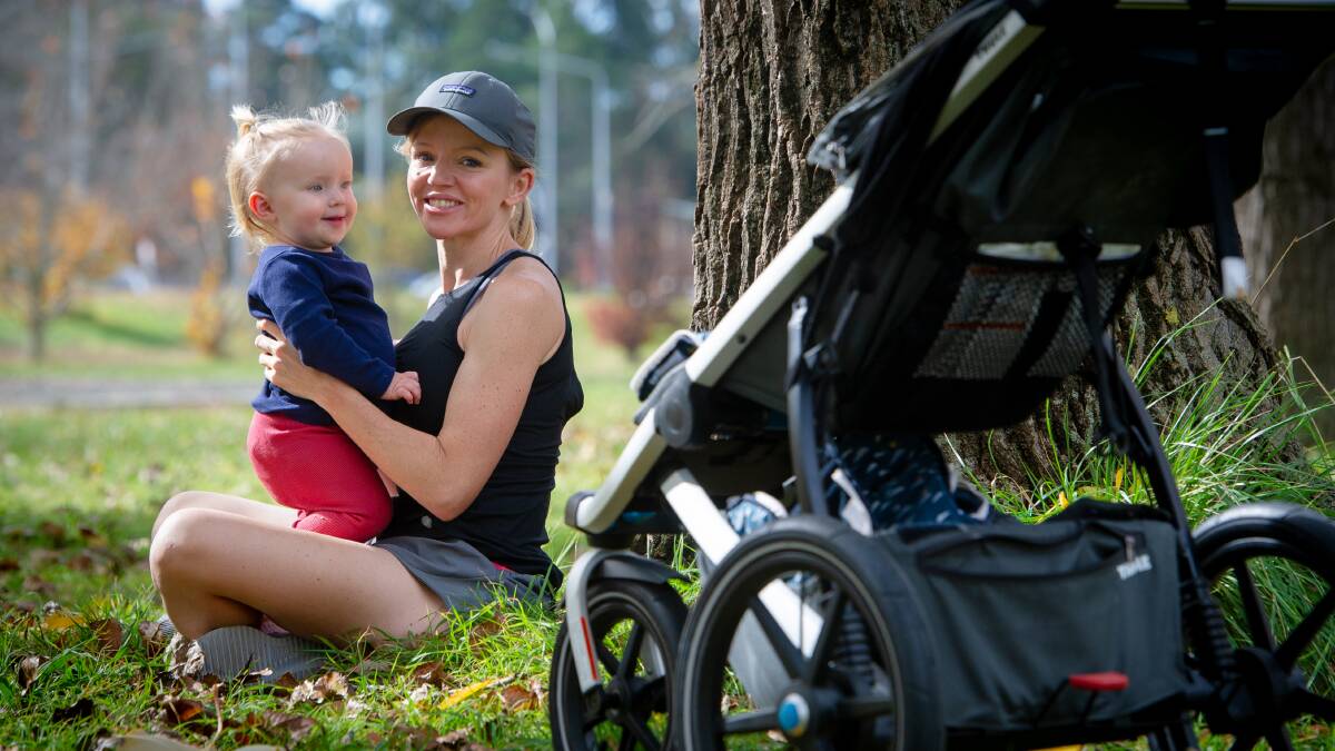 Nettie Sakova runs long distances with her daughter, Ruby, 16 months. Picture: Elesa Kurtz