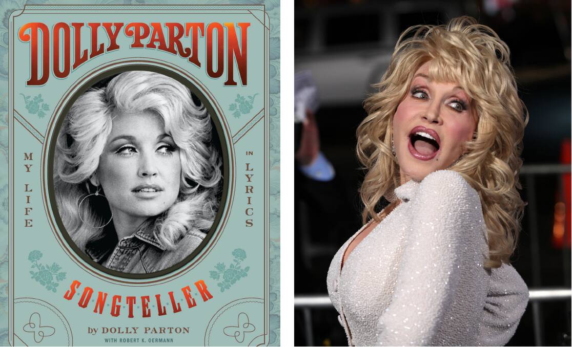 Left - Parton's new autobiography, 'Dolly Parton, Songteller: My Life in Lyrics'. Right - At the 2012 premiere of the musical film Joyful Noise. Pictures: Supplied, Shutterstock