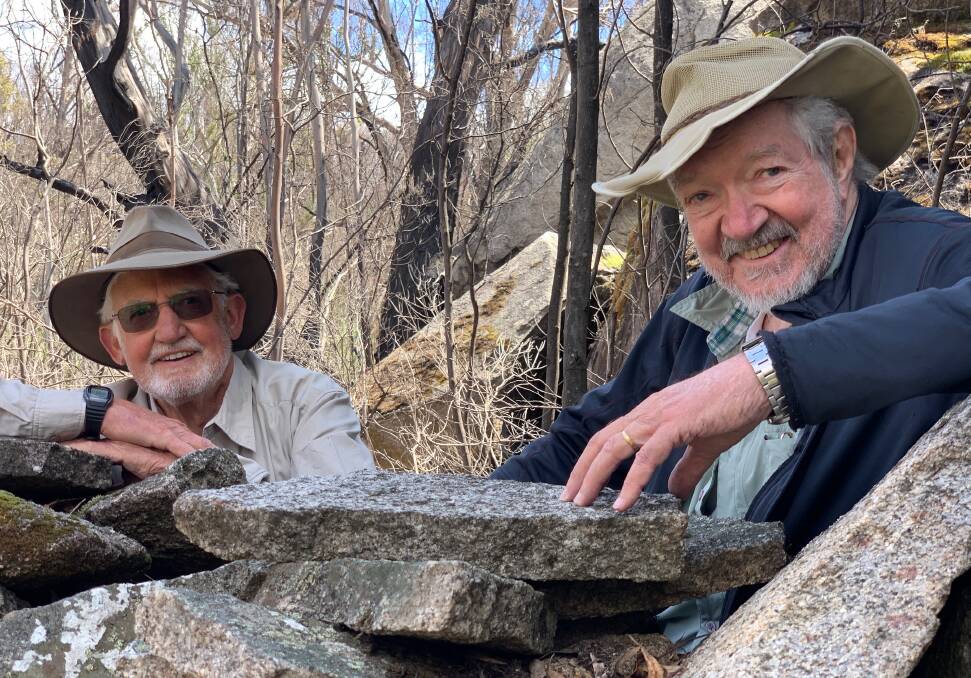 Malcolm Murray and Dave Rainey at the Glendale stone walls. Picture: Tim the Yowie Man