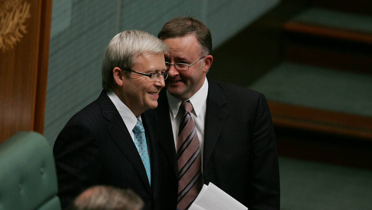 Anthony Albanese with then prime minister Kevin Rudd during Question Time in 2007. Picture by Andrew Sheargold