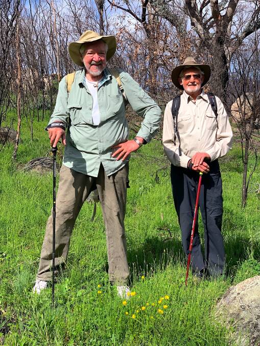 Dave Rainey and Malcolm Murray on the hunt for the Glendale stone walls. Picture: Tim the Yowie Man