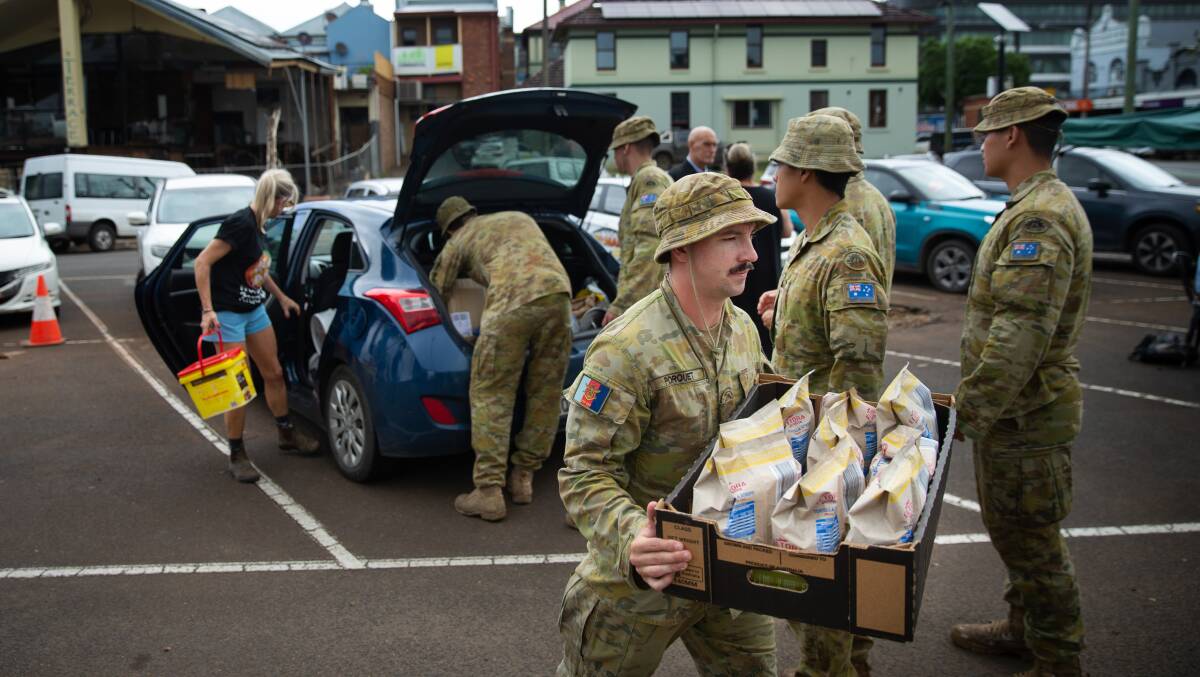 Defence personnel assist during the April 2022 floods in Lismore, NSW. Picture by Marina Neil