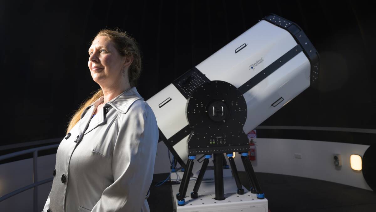 Director of the ANU Institute for Space Professor Anna Moore launches the Australian Quantum Optical Ground Station / Telescope at Mount Stromlo. Picture by Keegan Carroll