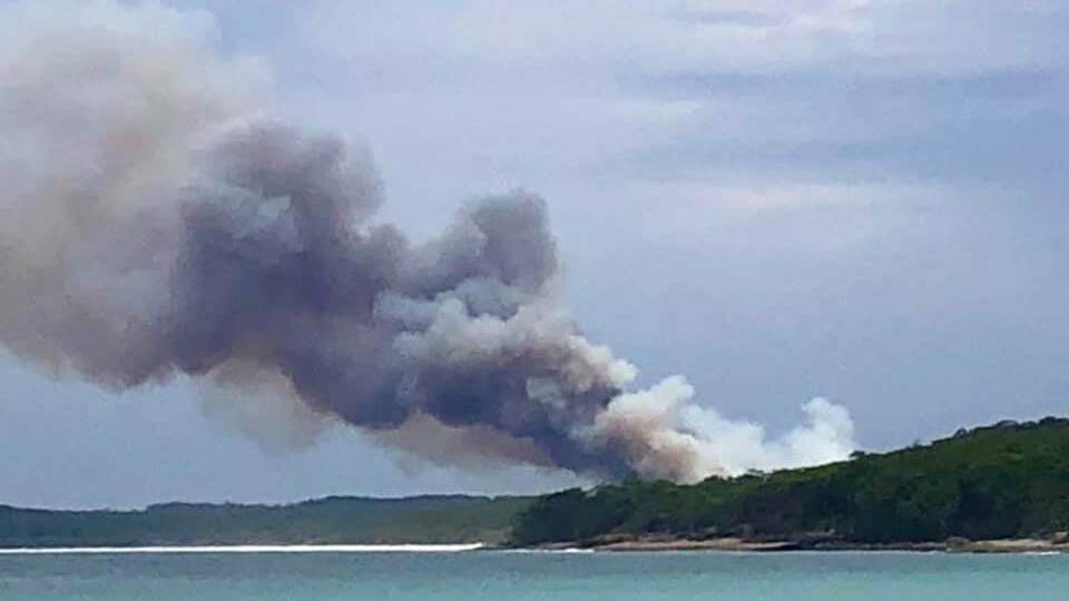 The fire burnt out more than 340 hectares, captured from Nelsons Brach at Vincentia. Picture: Joanne Paquette 