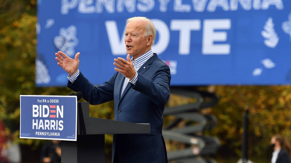Joe Biden speaks at a drive-in rally ion Bristol, Pennsylvania, earlier this week. Picture: Shutterstock