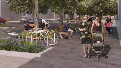 Renders show new furniture would include benches, bike racks and litter bins. Picture: Supplied