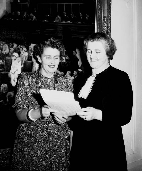 Senator Dorothy Tangney (left) and Dame Enid Lyons, pictured together in Canberra on 21 March 1944. Picture: Norm Herfort