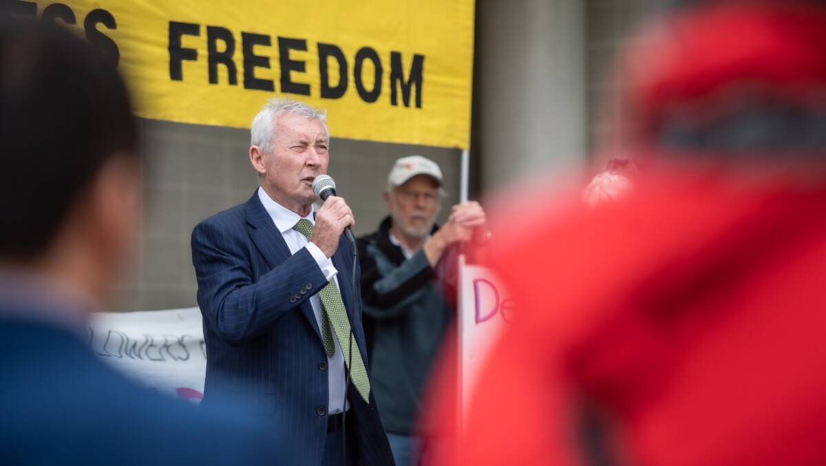 Bernard Collaery speaks at an event supporting whistleblower David McBride. Picture by Karleen Minney