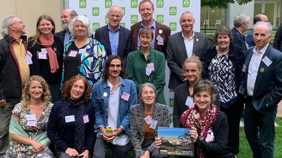 Ngunnawal traditional custodian Wally Bell alongside Landcare chief executives and volunteers at the launch of the Parliamentary Friends of Landcare earlier this year. Picture: Supplied