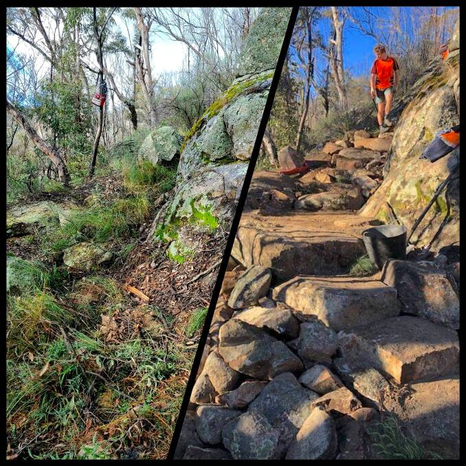 Before and after of a new section of the Mt Tennent track. Picture: Iconic Trails
