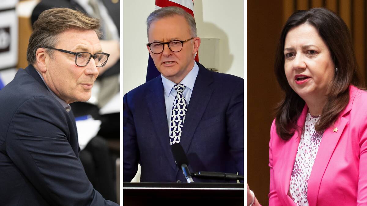 Chair of the APS review David Thodey, Prime Minister Anthony Albanese and Queensland Premier Annastacia Palaszczuk. Pictures: Sitthixay Ditthavong and Elesa Kurtz