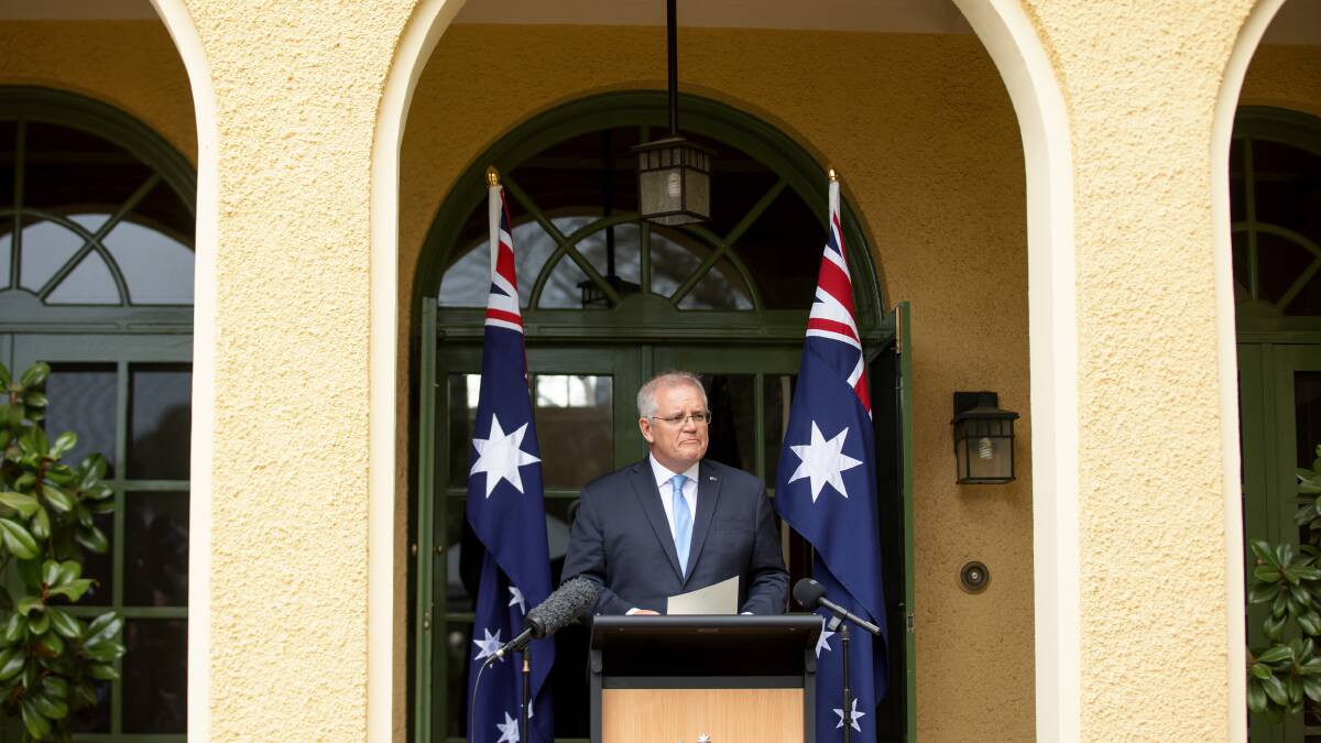 Prime Minister Scott Morrison at The Lodge. Picture: Sitthixay Ditthavong