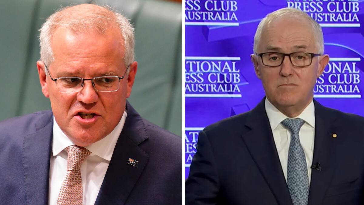 Former prime minister Malcolm Turnbull, right, criticised the government's submarine base move as a pre-election move. Pictures: Elesa Kurtz, Supplied
