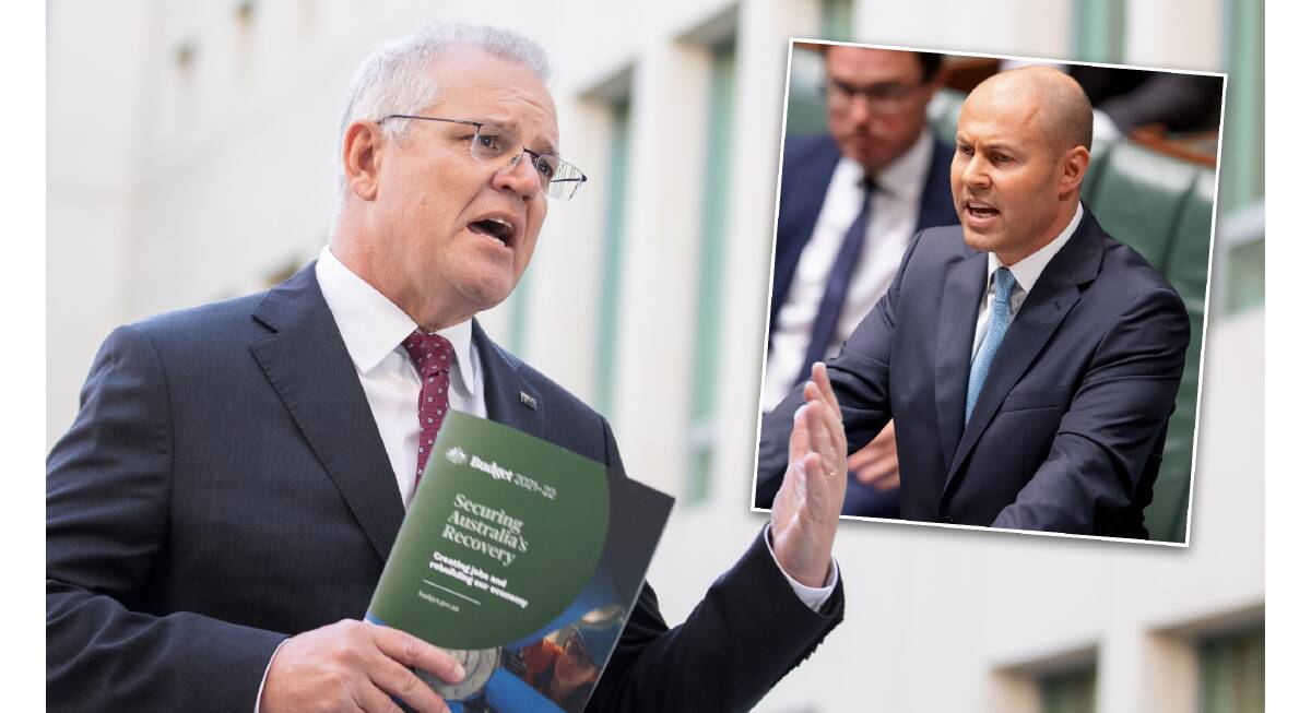 Scott Morrison speaks with media the morning after the 2021 budget was announced; Treasurer Josh Frydenberg delivers his third budget. Pictures: Sitthixay Ditthavong