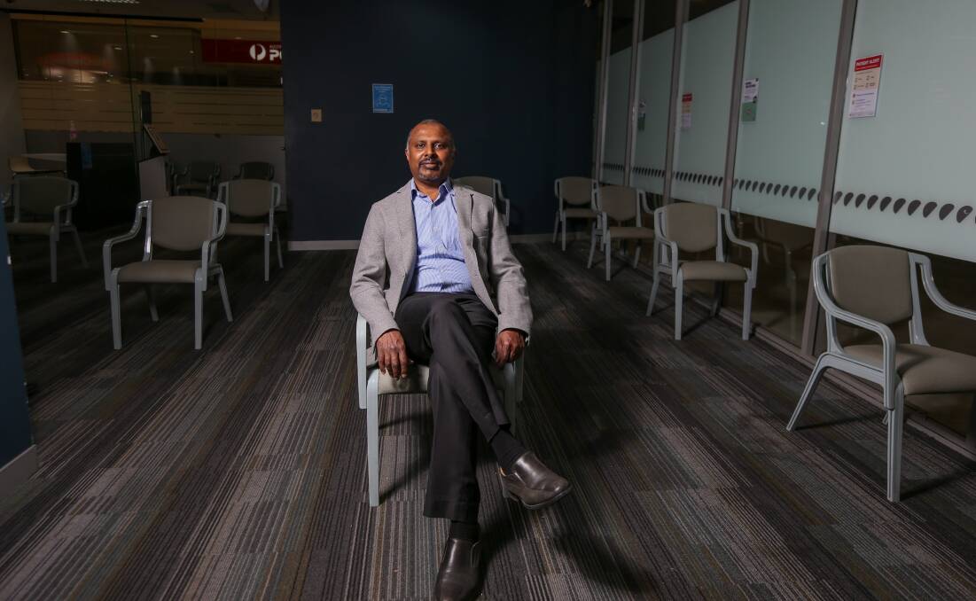 Needling us: Niranjan Sarjapuram in his Lavington Square clinic which has faced bids by non-Border residents to access vaccines. Picture: TARA TREWHELLA