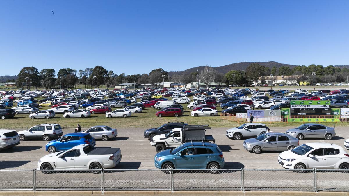 Long queues of cars at the EPIC testing centre on Friday. Picture: Keegan Carroll