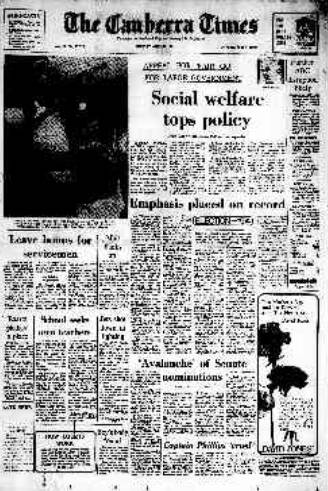 The front page of The Canberra Times on April 30, 1974.