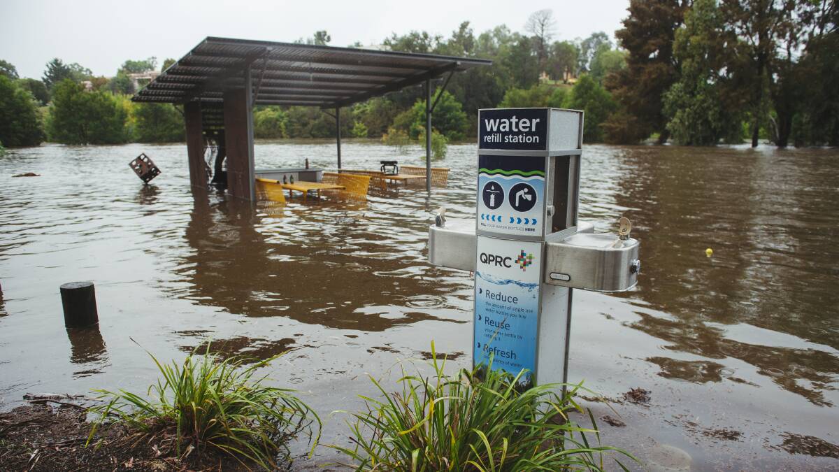 Queen Elizabeth Park has been closed due to flooding at the Queanbeyan River. Picture: Dion Georgopoulos