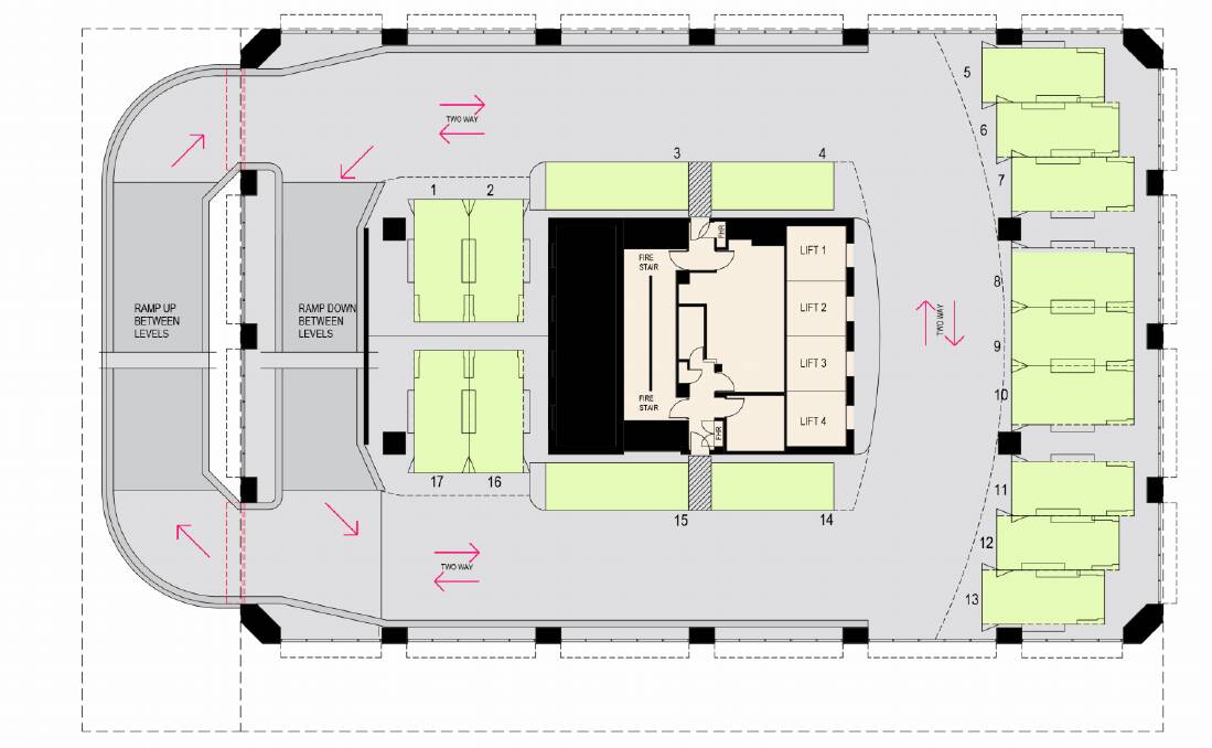The proposed layout for carparks on levels two to four. Picture: Brite Developments