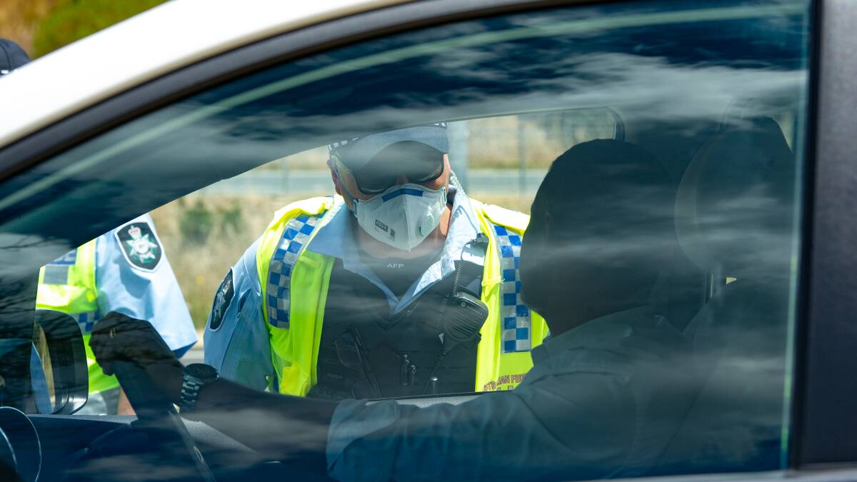 ACT Policing are checking cars on the ACT border at the Federal Highway. Picture: Elesa Kurtz