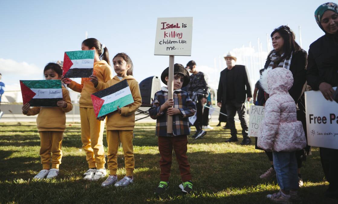 Hundreds of people attending a rally for Palestine on the lawns of Parliament House. Picture: Dion Georgopoulos