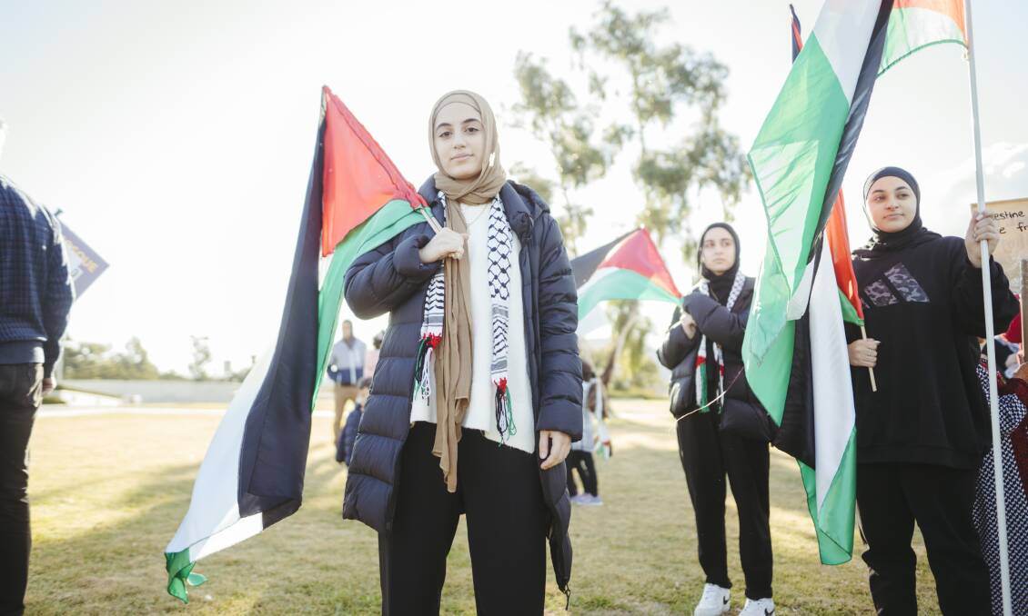 Mariam at the rally in Canberra on Sunday. Picture: Dion Georgopoulos