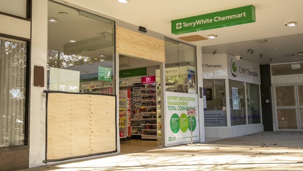 The chemist at Higgins Shops was ram-raided last Monday. Picture: Keegan Carroll