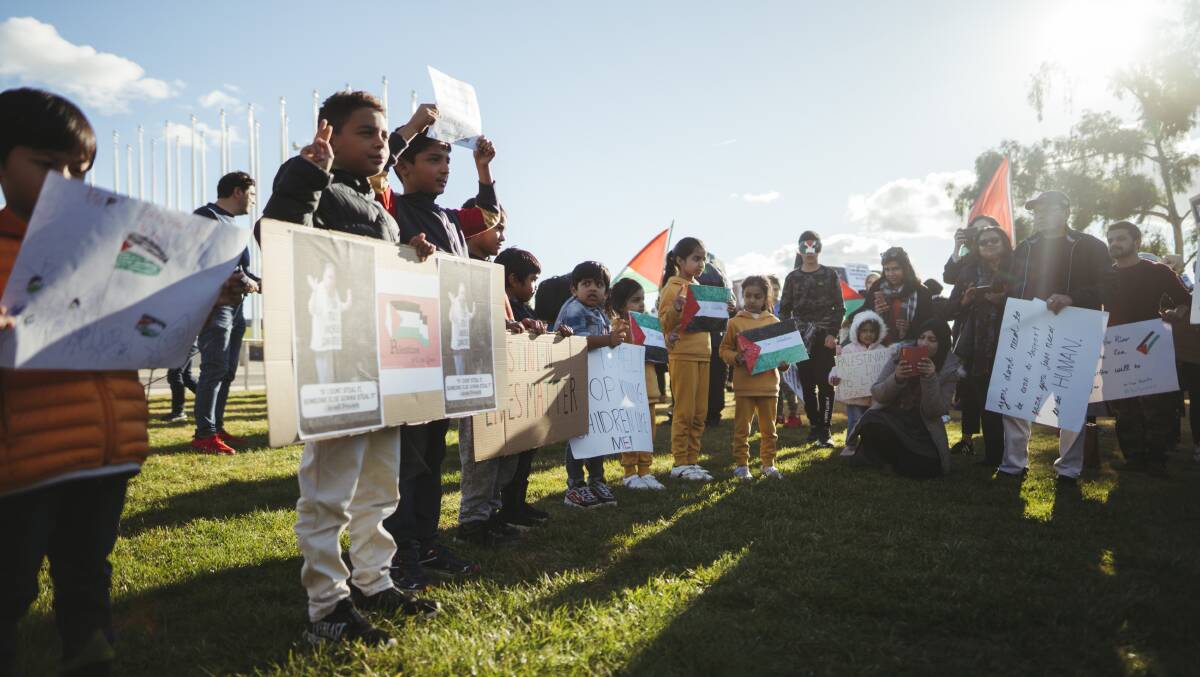 Hundreds attended a rally for Palestine on the lawns of Paliament House on Sunday. Pictures: Picture: Dion Georgopoulos