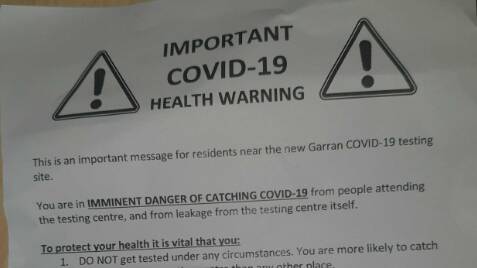 A fake letter spreading misinformation about COVID-19 has been distributed throughout Garran. 