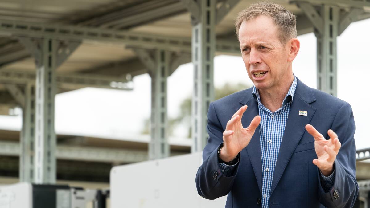 Energy Minister Shane Rattenbury speaks at the opening of the SolarShare solar farm in Majura. Picture: Richard Thompson