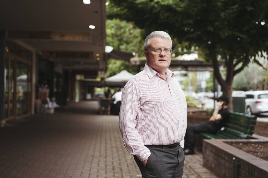 National Trust ACT president Gary Kent at the Kingston shopping precinct which sits in limbo on the heritage wait list. Picture: Dion Georgopoulos