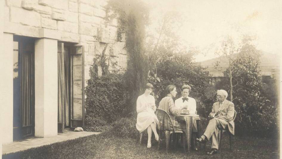 Marion Mahony Griffin with husband Walter Burley Griffin in their garden at Castlecrag. Picture: National Library of Australia
