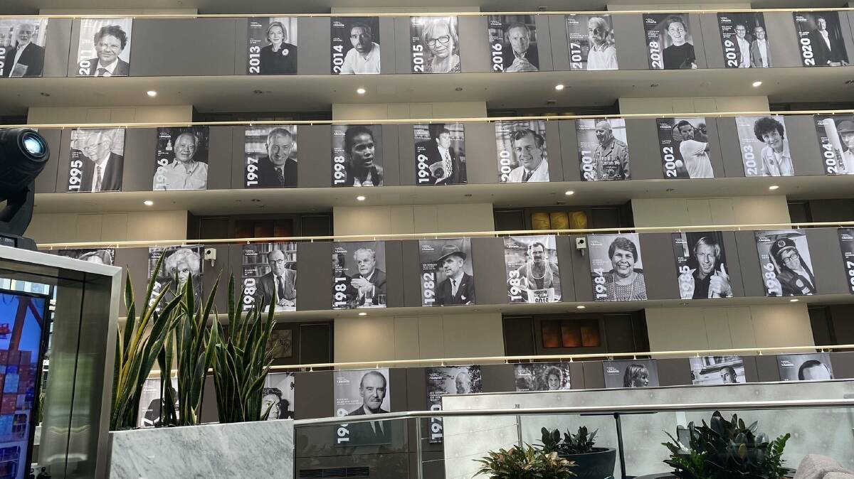 A portrait of Geoffrey Rush was seen missing from a display of Australian of the Year award winners. Picture: Supplied