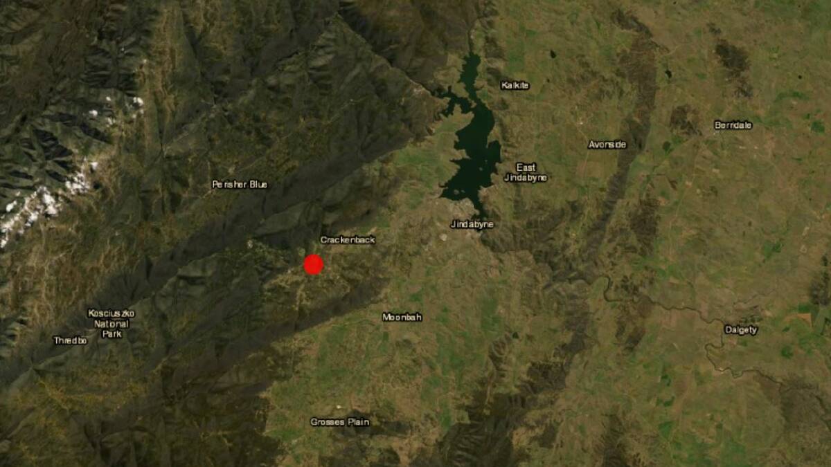 The location of the earthquake which was recorded near Jindabyne on Wednesday. Picture: Geoscience Ausralia