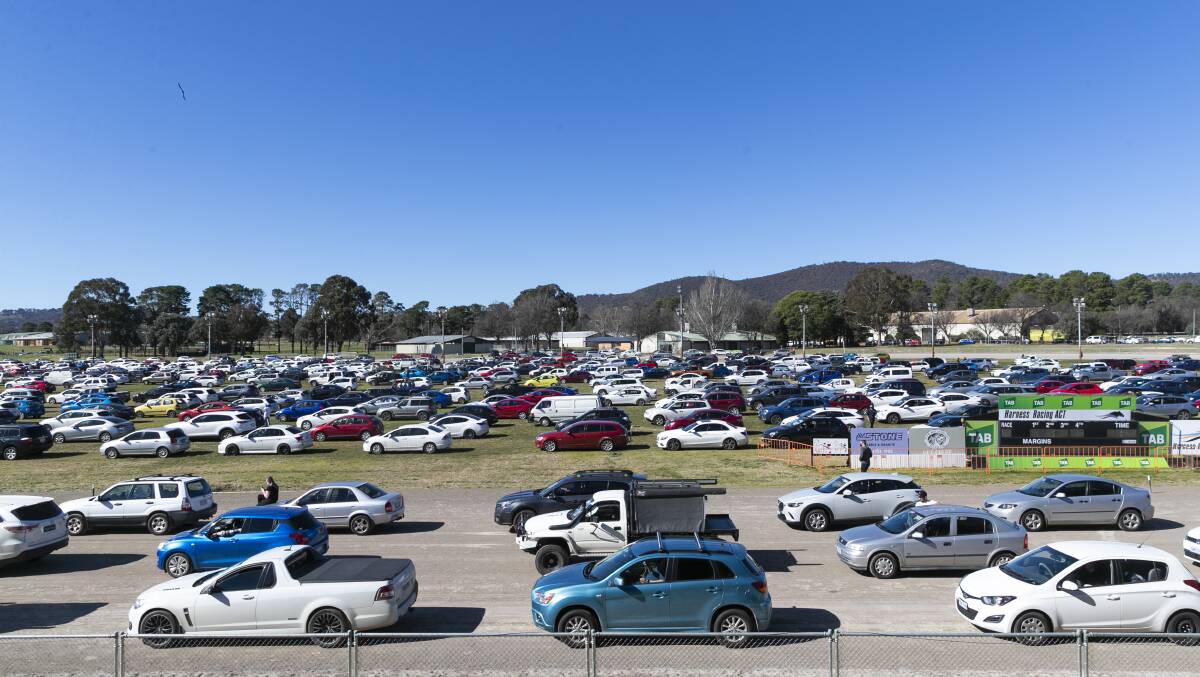 Large queues at the EPIC drive-through testing clinic. Picture: Keegan Carroll
