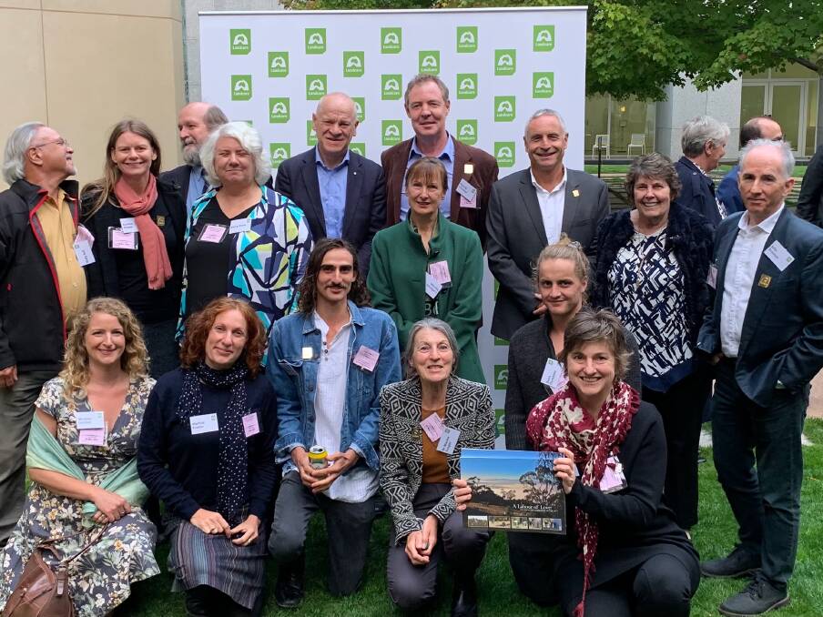 Ngunnawal traditional custodian Wally Bell alongside Landcare chief executives and volunteers at the launch of the Parliamentary Friends of Landcare. Picture: Supplied