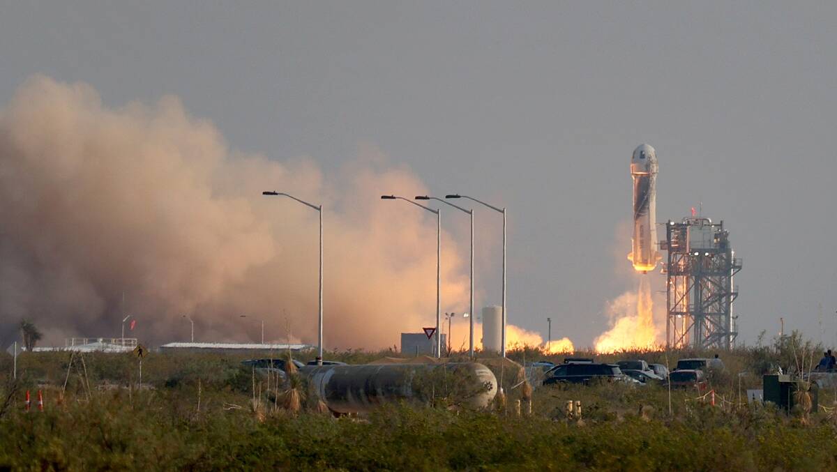 Blue Origin's rocket launching earlier this week. Picture: Getty