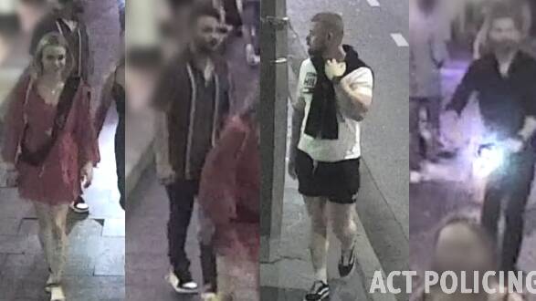Stills from the CCTV footage of four people that police are looking to speak to. Picture: ACT Policing