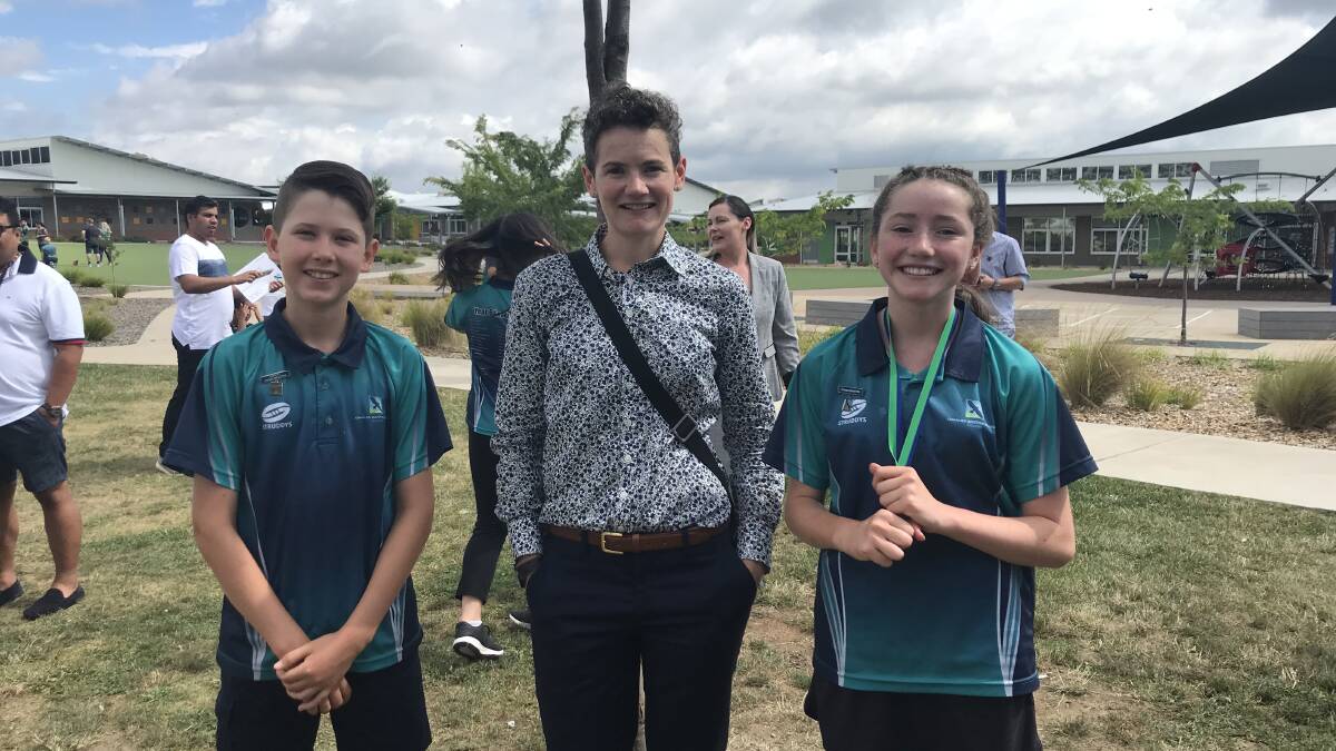 ACT Sustainability and Environment Commissioner Dr Sophie Lewis with students from Charles Weston School. Picture: Supplied