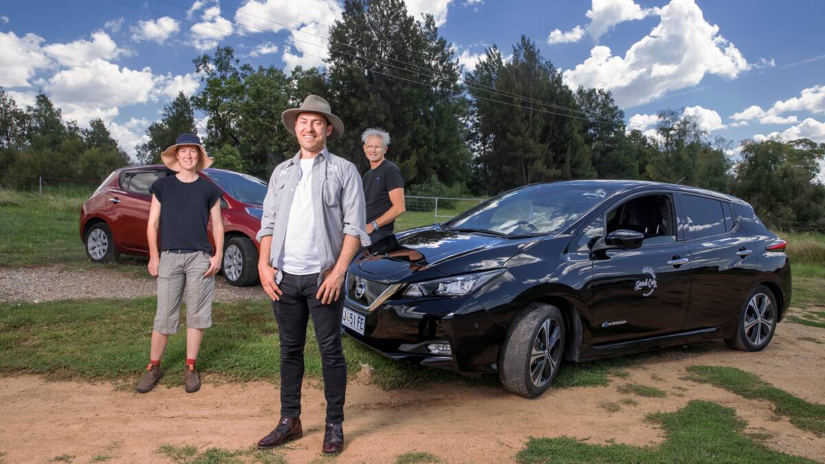 Brook Clinton, executive officer at SEE-Change, Anthony Broese van Groenou, director of Good Car Company, and test driver Colin Reid. Picture: Sitthixay Ditthavong