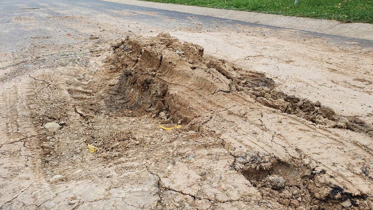 The reservoir has caused large potholes to develop along the road. Picture: Supplied