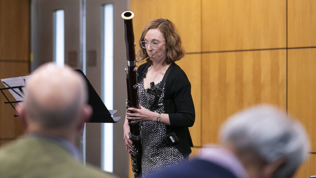 Canberra Symphony Orchestra bassoonist and audiologist Kristen Sutcliffe performs as part of the Rediscovering Music program. Picture: Keegan Carroll