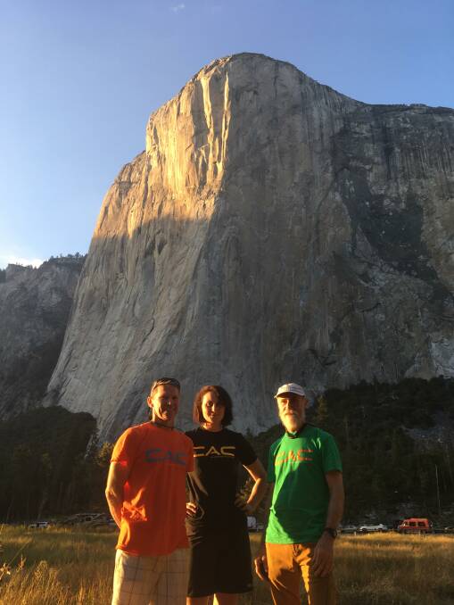 Caitlin Horan, centre, with her climbing team Peter Blunt and Greg Fisher. Picture: Supplied