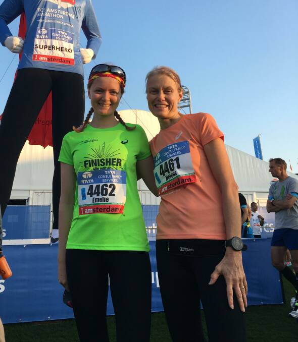 Emilie Ekenstedt (left), alongside her mother Helene. The pair, who compete in marathons around the world, will be running in this year's Canberra Times Marathon Festival. Picture: Supplied