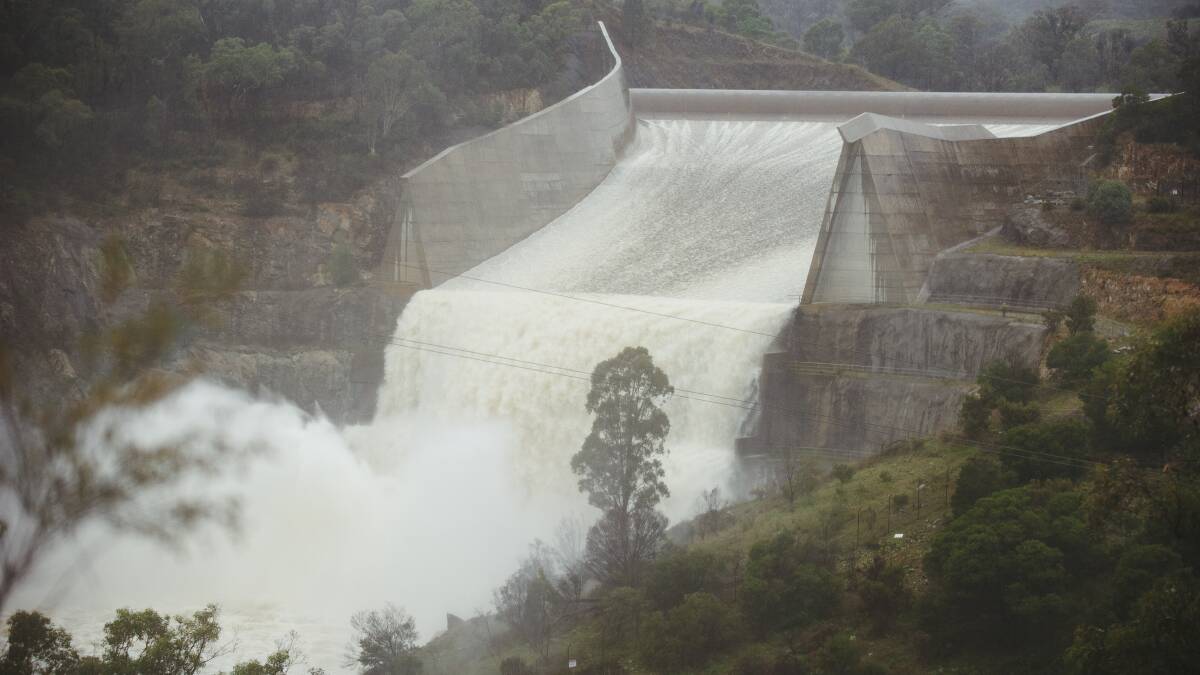 Googong Dam reaches 100 per cent capacity following heavy rain March. Picture: Dion Georgopoulos